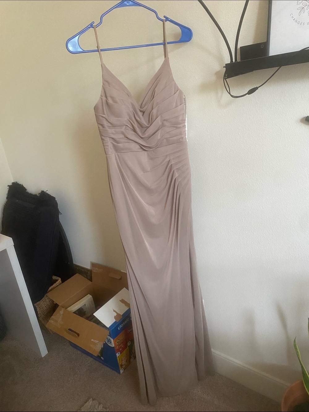 Azazie Taupe Ruched Spaghetti-Strap Wedding Dress